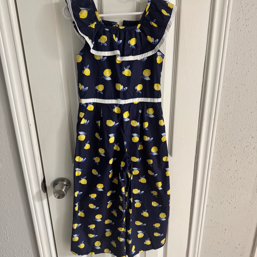 Janie And Jack  Kids Lemon Girl Summer Coastal Ruffle Trim Jumpsuit  Sz 7